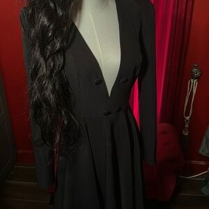 Deep v a-line shoulder padded dress